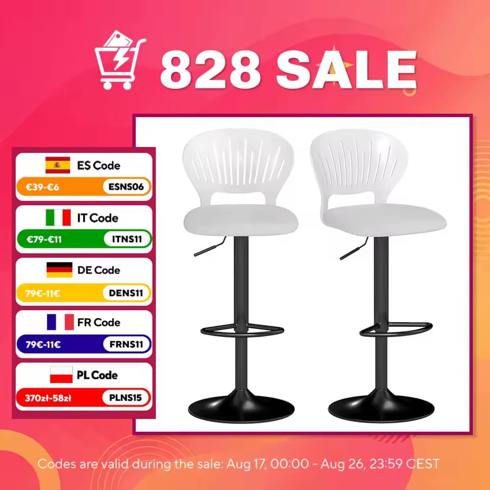 HOMCOM Juego de 2 Taburetes Altos de Cocina Giratorios en 360° (colores disponibles en blancos, negros y gris))