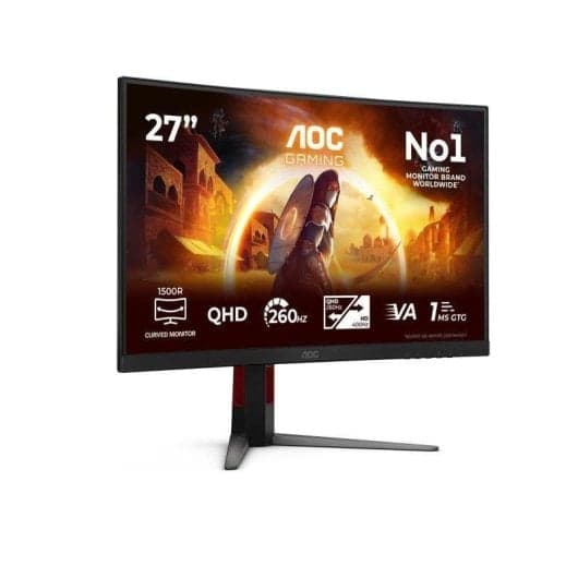 Monitor AOC CQ27G4Z2 27" QHD 260Hz Curvo (Fast VA 1500R, 2560x1440, HDR400, 1ms, FreeSync, base ajustable, PcComponentes)