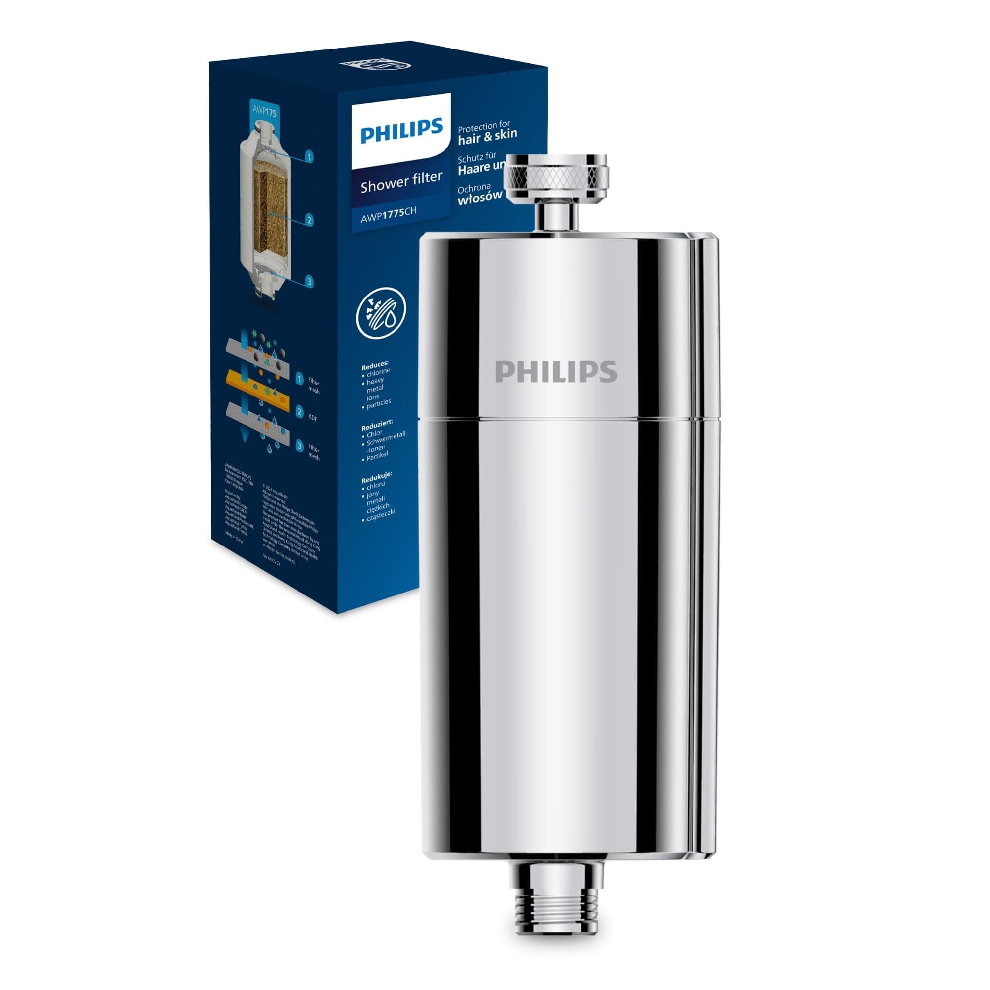 Philips Water filtro de ducha en línea – incluye 1 cartucho, filtración hasta 50.000 L, color cromado, reduce cloro hasta un 99%