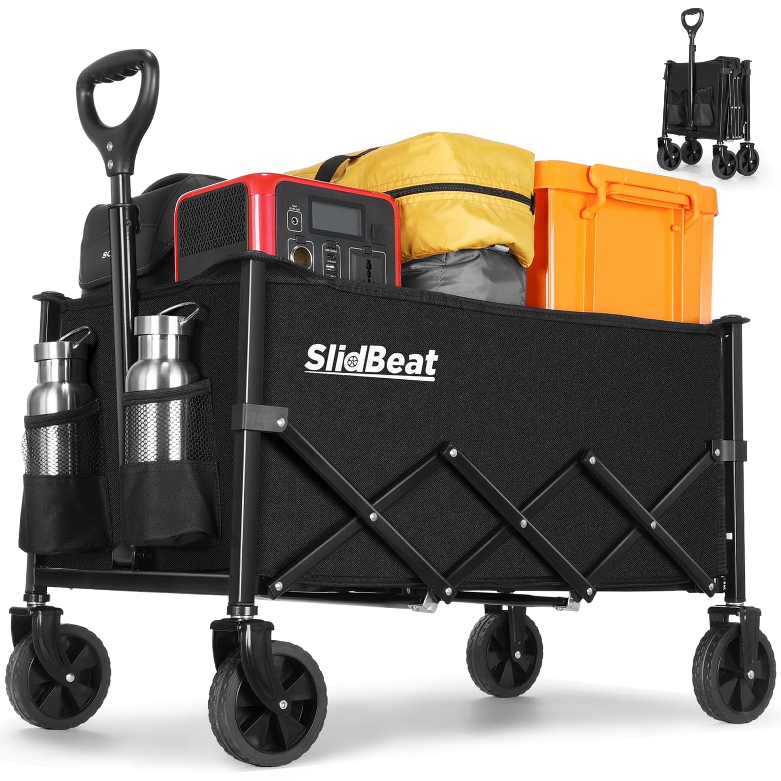 Carro Plegable, Montaje Rápido, Carrito Transporte con 4 Ruedas Todo Terreno 360° Desmontables, Mango Ajustable