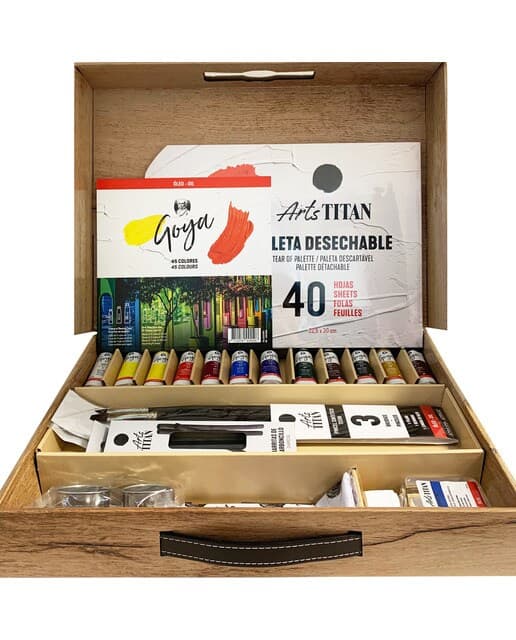 CAJA CARTON OLEO TITAN GOYA 12 TUBOS 20 ML + ACCESORIOS