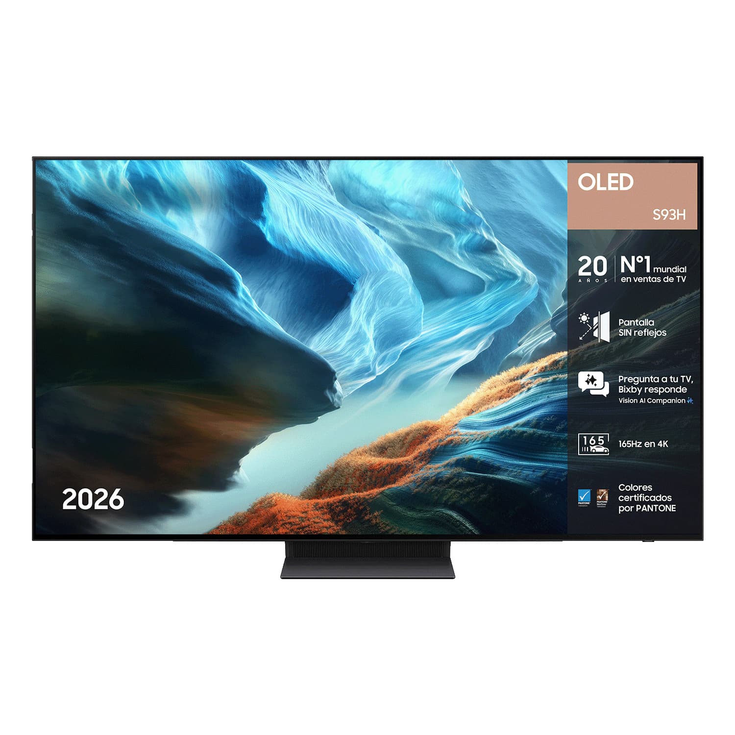 TV 65" Samsung OLED S93H 4K 2026: Pantalla Antirreflejos Glare Free 165Hz, NQ4 AI Gen3, Dolby Atmos 60W, G-SYNC, FreeSync Pro y 4x HDMI 2.1