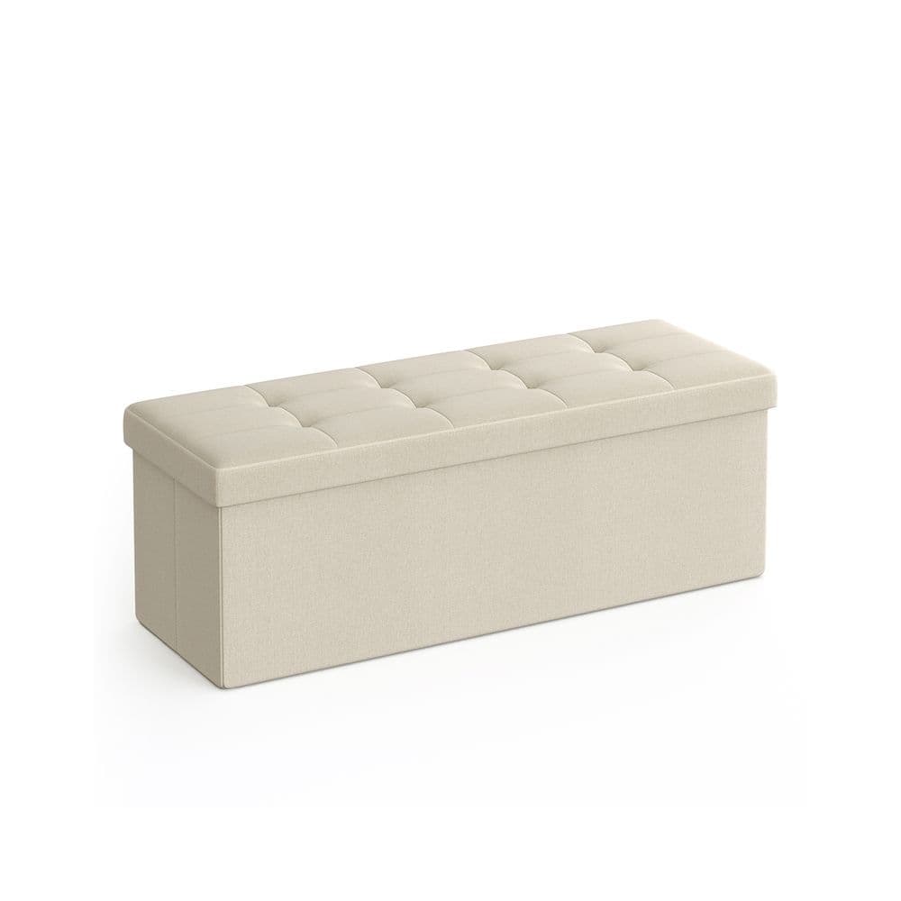 Puff almacenaje SONGMICS plegable 110 x 38 x 38 cm – Blanco Crema, 131 L y hasta 300 kg