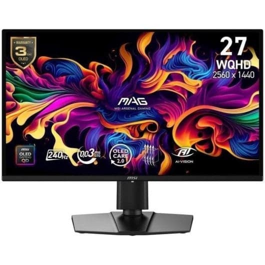Monitor MSI MAG 274QP QD-OLED X24 27" WQHD (QD-OLED 240Hz, 0.03ms, plano, Adaptive-Sync, HDR True Black, HDMI 2.1, en PcComponentes)