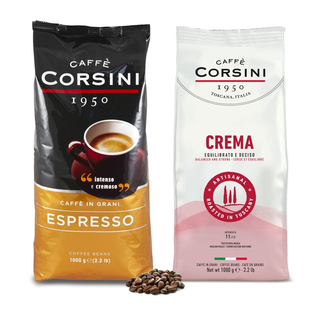 Caffè Corsini - Set Café en Granos Cremoso Casa Dulce Casa, Espresso, Tostado, 2x1Kg Total Set 2Kg