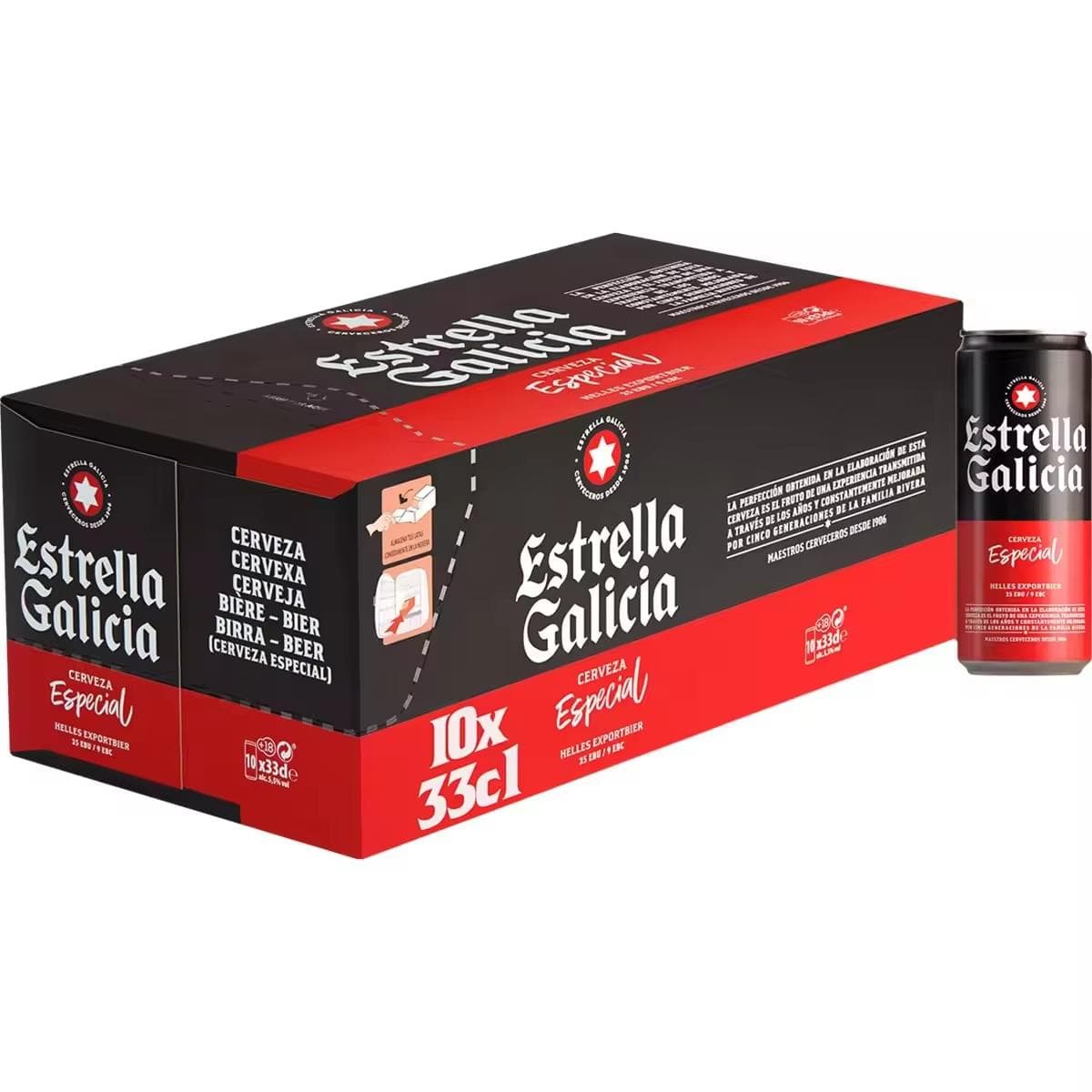 ESTRELLA GALICIA Cerveza rubia especial 3PACK(TOTAL 30 LATA)