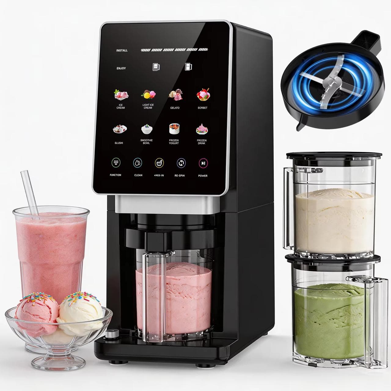 Máquina para Hacer Helados Teendow KF-2501U1 con 8 Programas Preestablecidos, Función de Autolimpieza, Funciones de Mezcla y Remolino