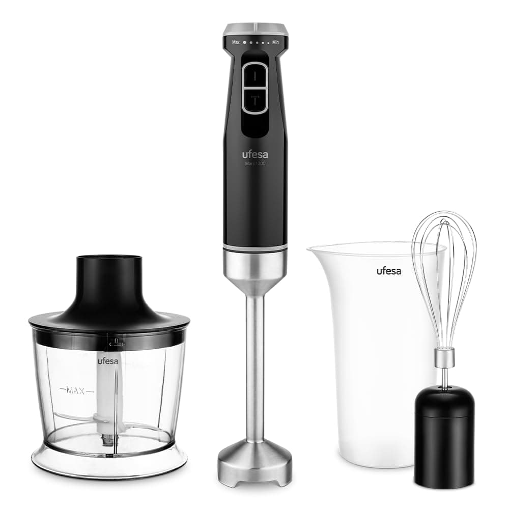 Ufesa Batidora de Mano Mars 1200W, Control Velocidad Variable, Función Turbo, 4 Cuchillas de Alta Eficacia