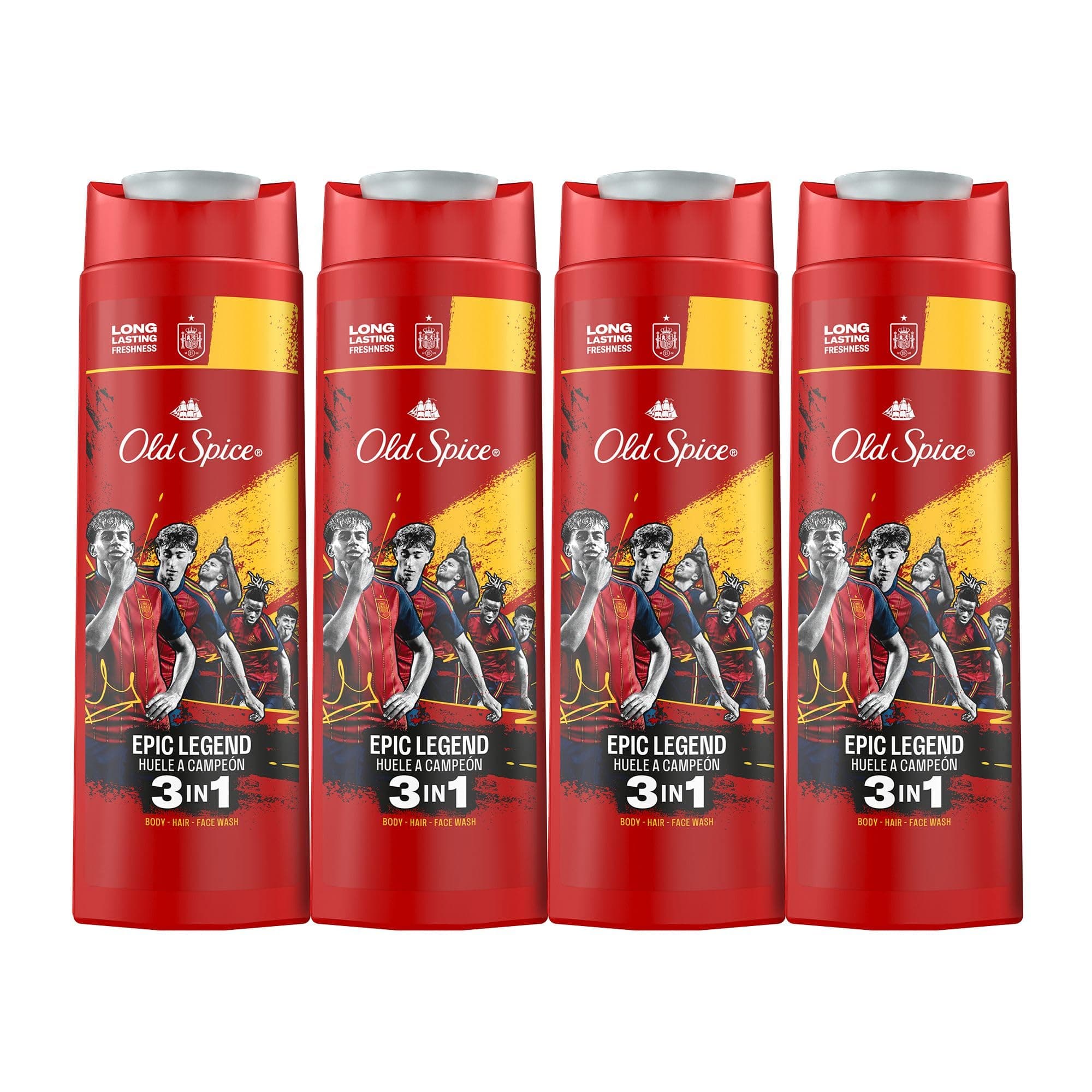 Old Spice Epic La Roja Campeones Gel Ducha y Champú 3 en 1, 4x400ml