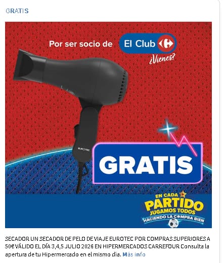 Regalo SECADOR DE PELO de viaje por compras superiores a 50 euros