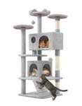 Yaheetech Árbol Rascador para Gatos 139cm con 3 Plataformas 2 Nidos 2 Pompones Torre de Escalador con Postes en Sisal Ideal para 3-4