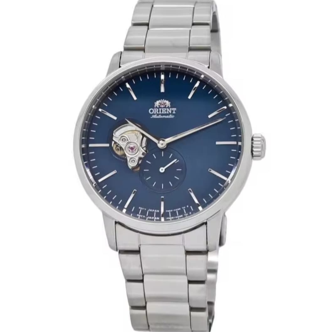 reloj automático hombre Orient Contemporary RA-AR0101L Semi-Skeleton dial azul 40mm correa acero 100m resistente