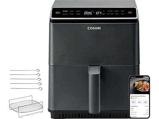 Freidora de aire - Cosori Dual Blaze Chef Edition, Doble resistencia, 1700 W, 6.4 L, 12 Funciones, Sistema 360 ThermoIQ