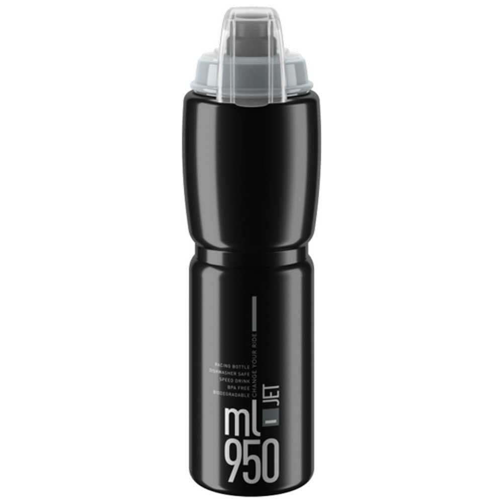 ELITE Jet Plus Negro con Logo Gris 950ml - Botella de agua para ciclismo