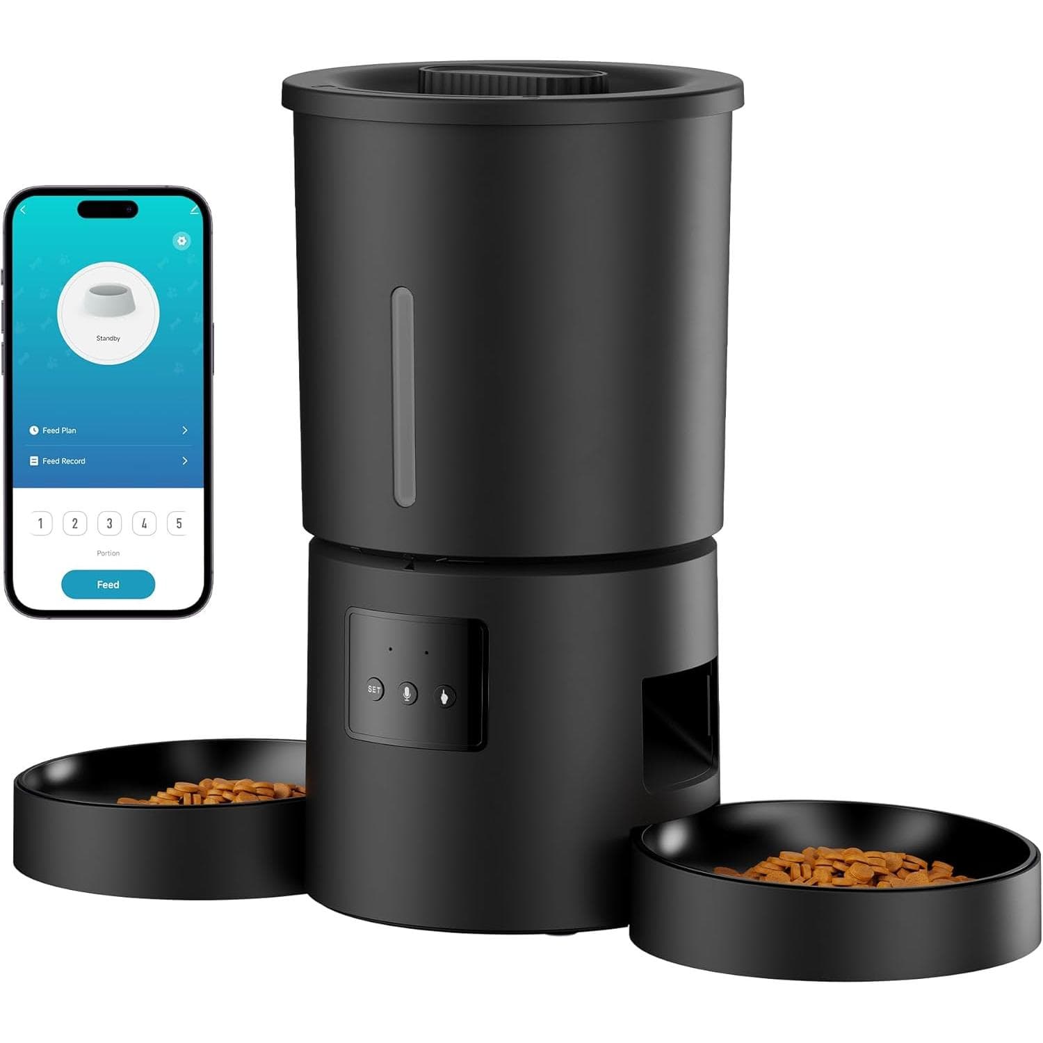 AONBOY comedero automático doble con app para gatos y perros 1.5L WiFi y temporizador