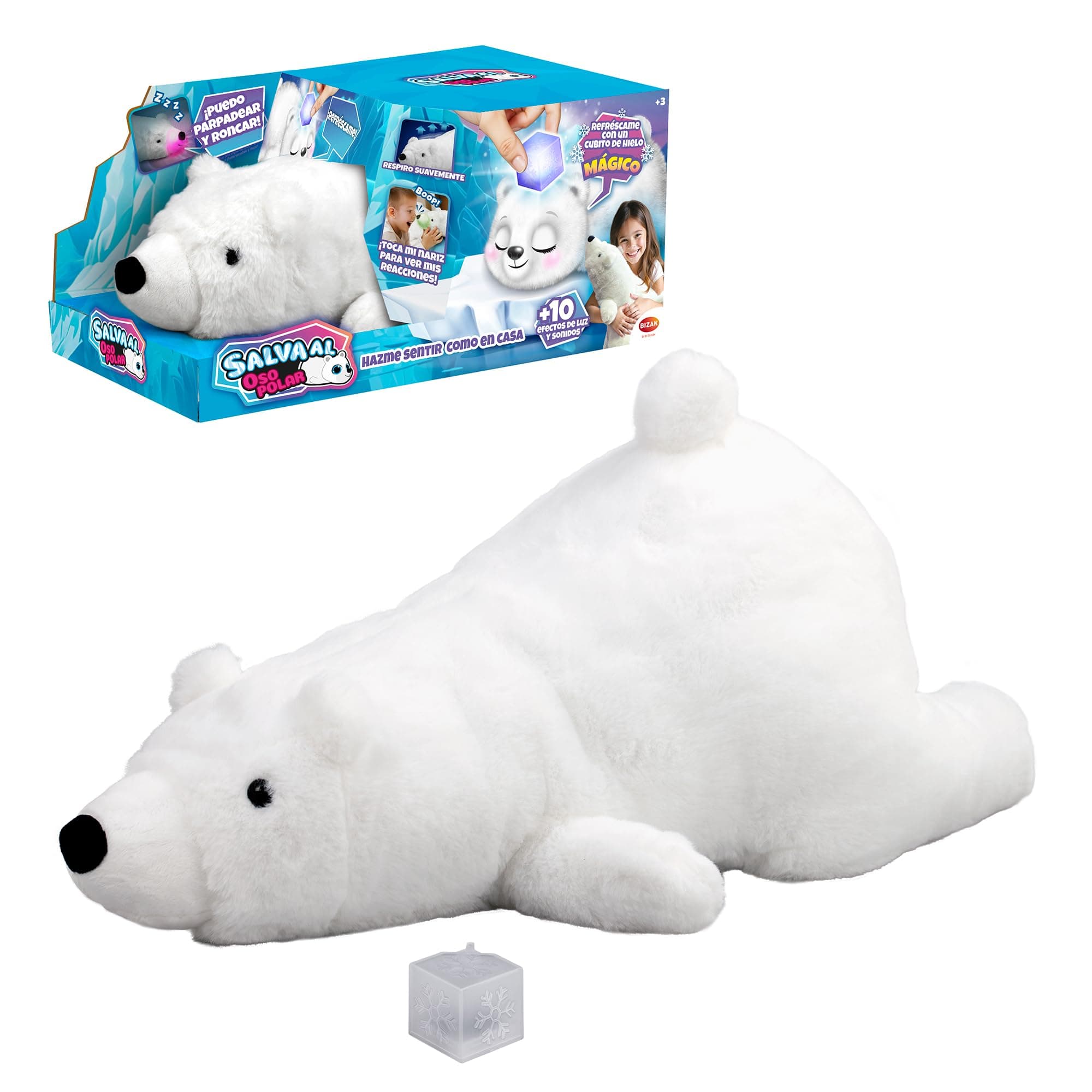 Bizak Salva al Oso Polar, Mascota interactiva de Peluche, su Nariz Cambia de Color, sálvalo con el cubito de Hielo (40 cm)