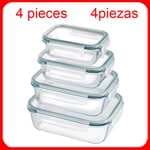 Juego de 4 recipientes rectangulares de borosilicato, para horno microondas, 200-370-640-1000 ml