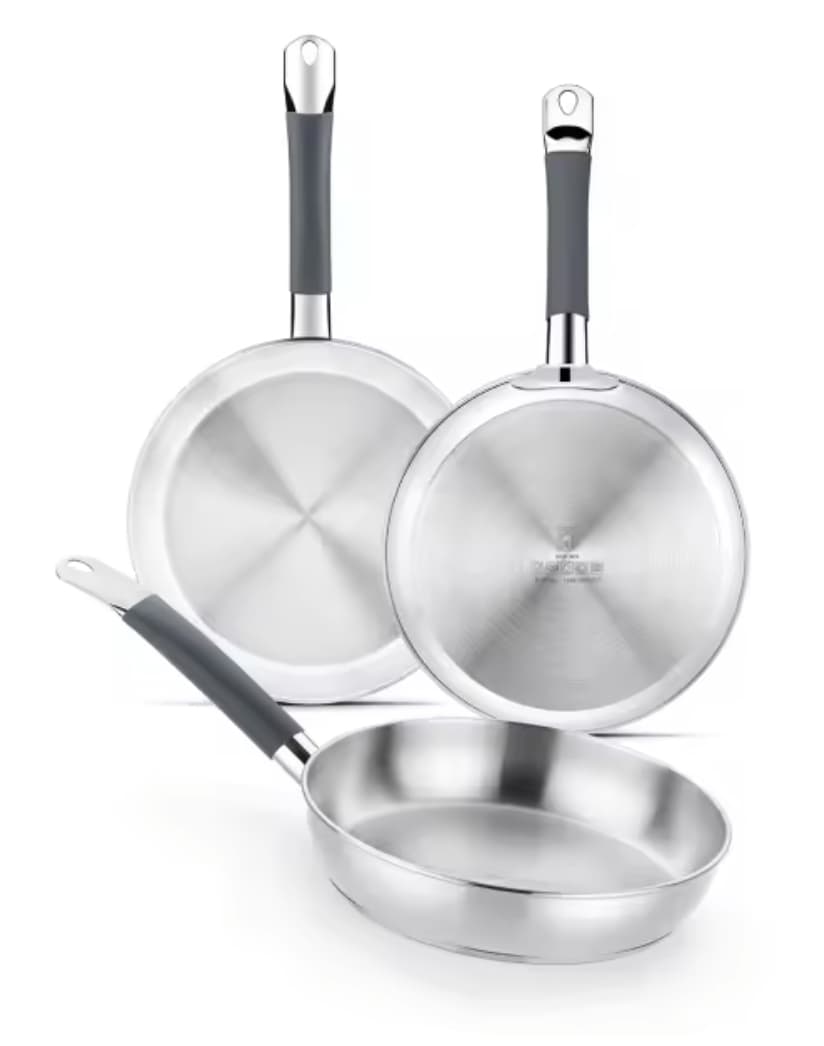 BRA Master – Set de 3 Sartenes Acero Inoxidable 18/10 | 20-24-26 cm | Libres de PFAS | Apto para Inducción y Horno