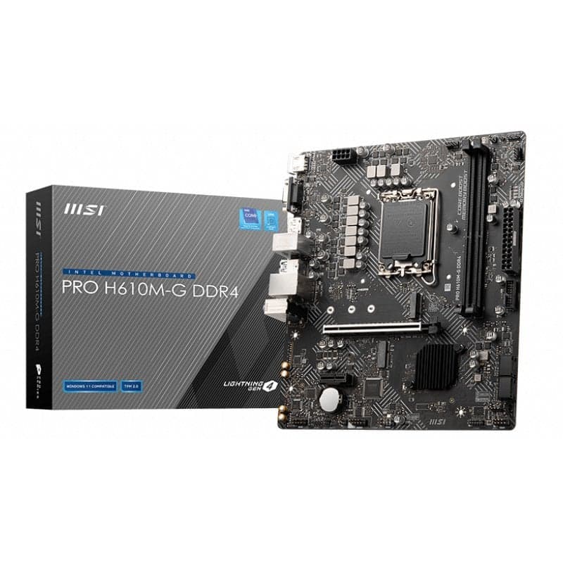 Placa Base MSI PRO H610M-G DDR4 (Socket LGA1700, Micro-ATX, PCIe 4.0, M.2 NVMe, Core Boost, HDMI/DP/VGA, en PcComponentes)