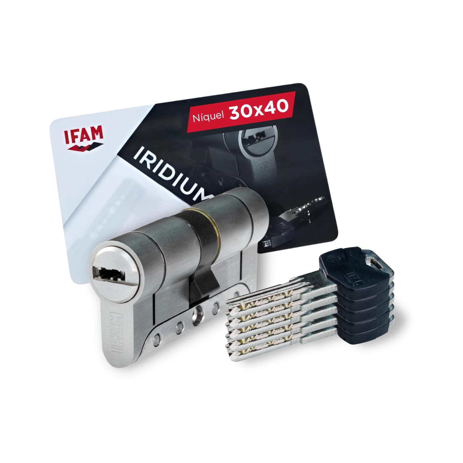 Cilindro Puertas Iridium, 30x40mm, Leva 15mm, Bombin Cerradura Seguridad, 5 Llaves