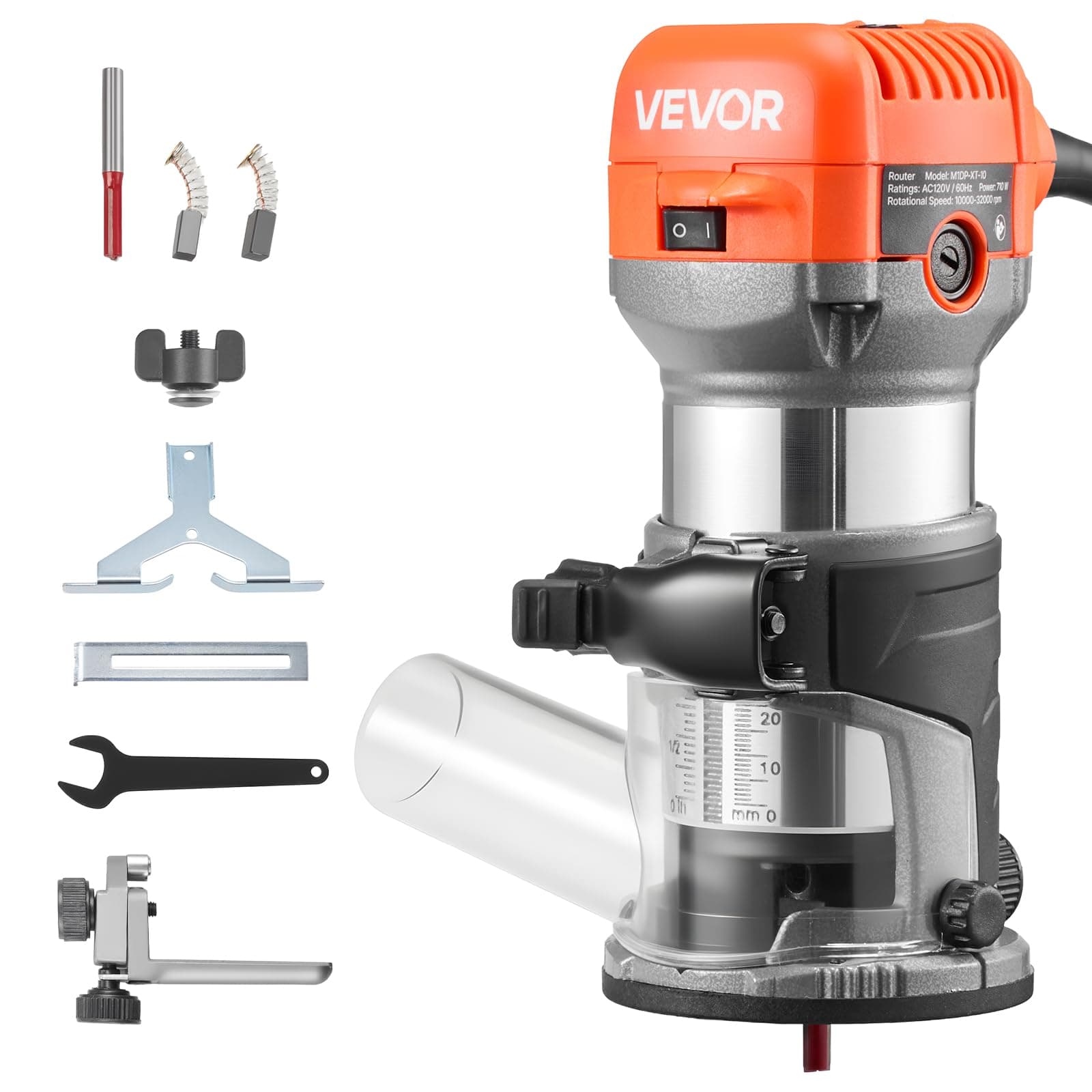 VEVOR Fresadora de Madera 1 HP 710 W, Rebajadora Eléctrica de 6 Velocidades Variables