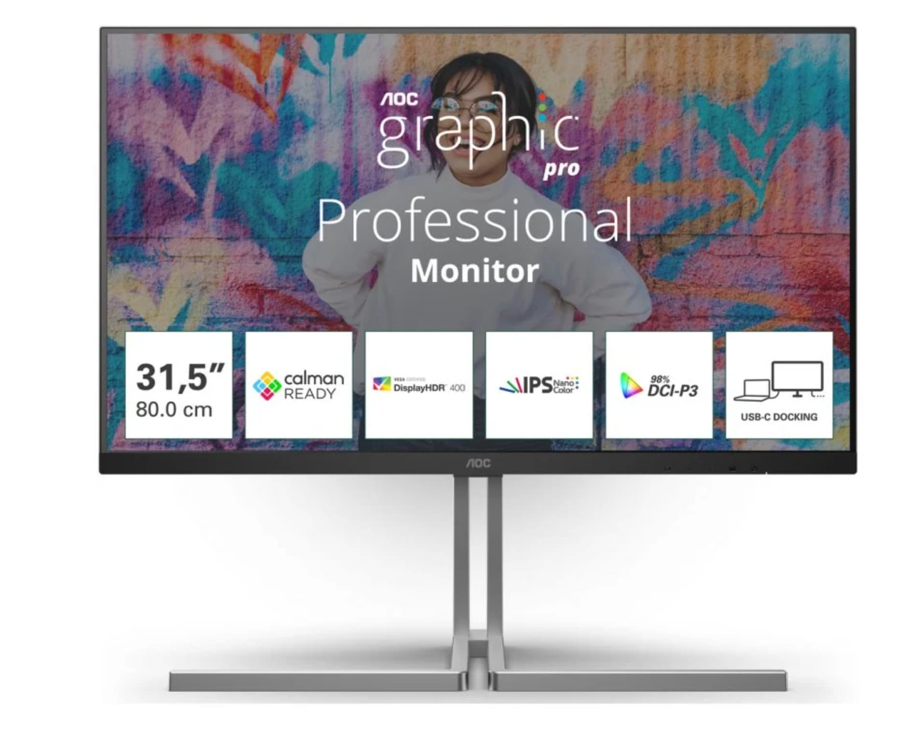 Monitor Profesional de 31.5" AOC Graphic Pro U32U3CV (Panel Nano IPS UltraHD 4K, calibración Delta E < 2, conexión USB-C y DisplayHDR 400)