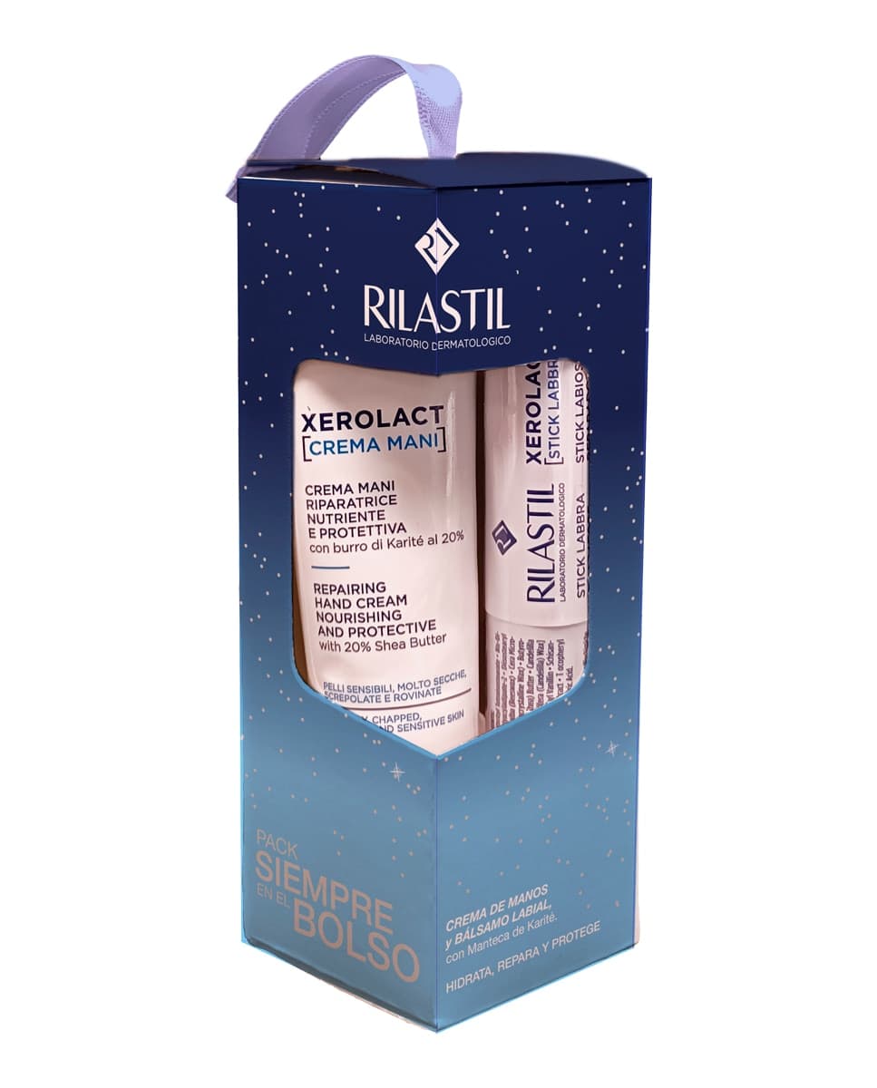 Rilastil Pack Xerolact: crema reparadora para manos secas, agrietadas y estropeadas + bálsamo labial reparador