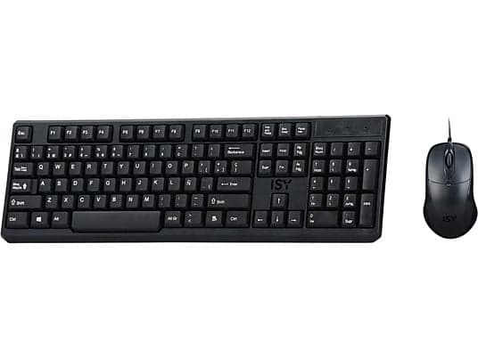 Pack Teclado y Ratón con Cable USB – Teclado QWERTY Español de 104 Teclas, Ratón Óptico 1200 DPI, Negro para PC