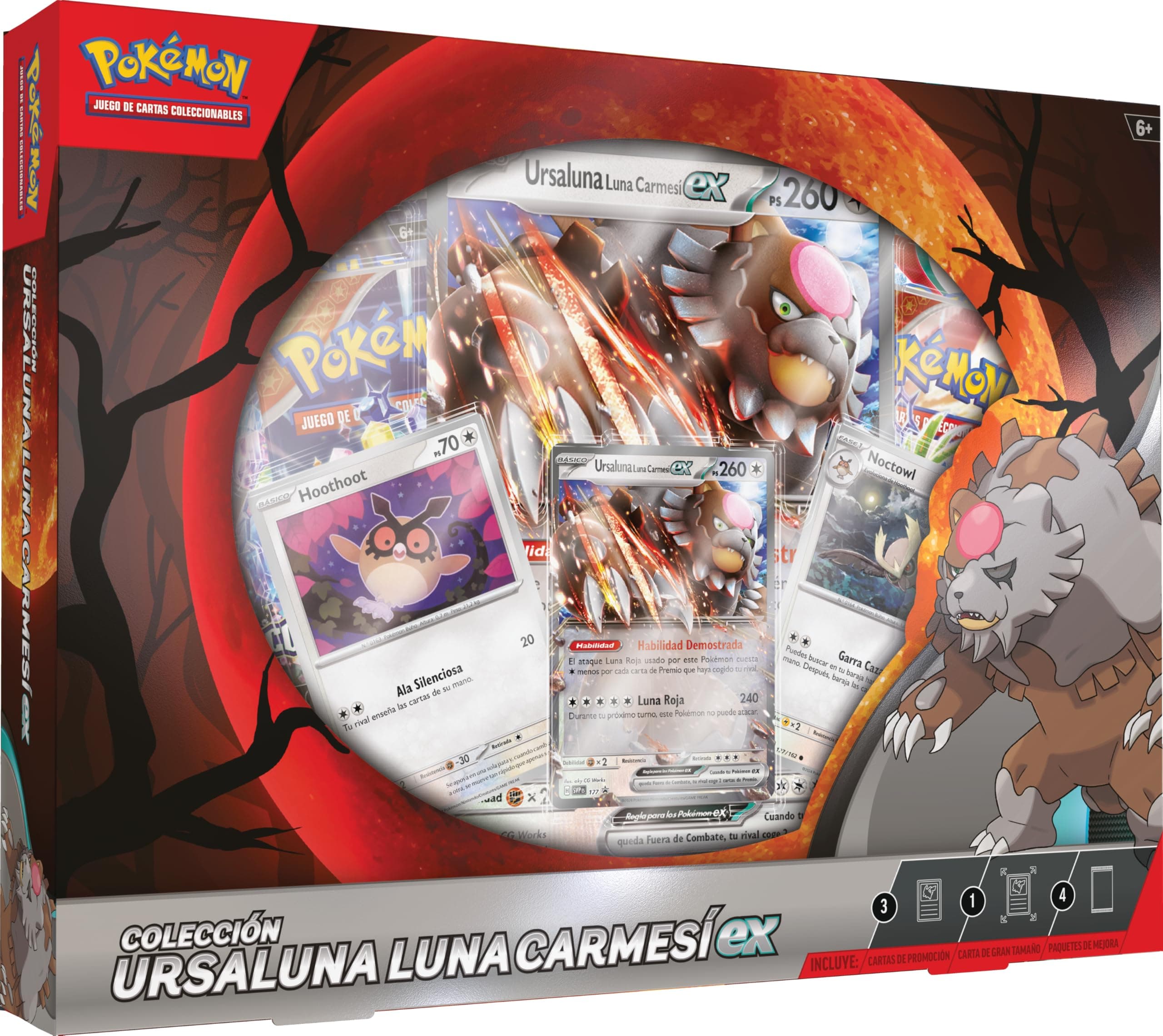 Pokémon TCG Ursaluna Luna Carmesí ex (4 cartas holo, 4 sobres de mejora, carta gigante, código Live, colección oficial, en Amazon España)