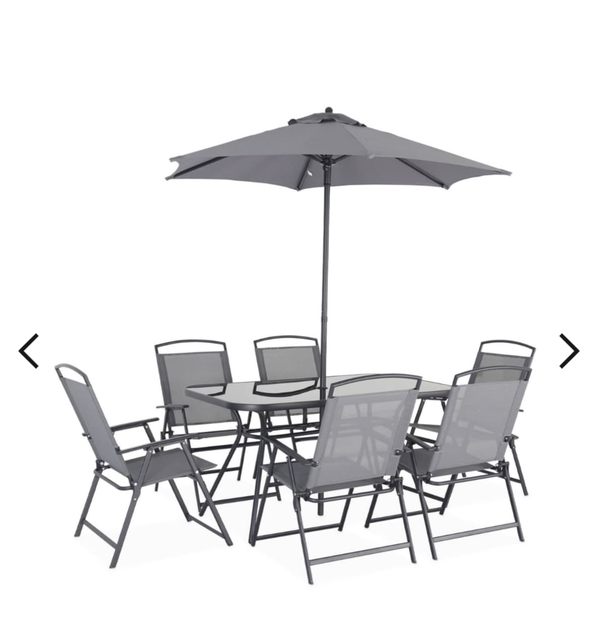 Conjunto Mesa De Jardín De Acero Con 6 Sillas Y 1 Sombrilla, Gris