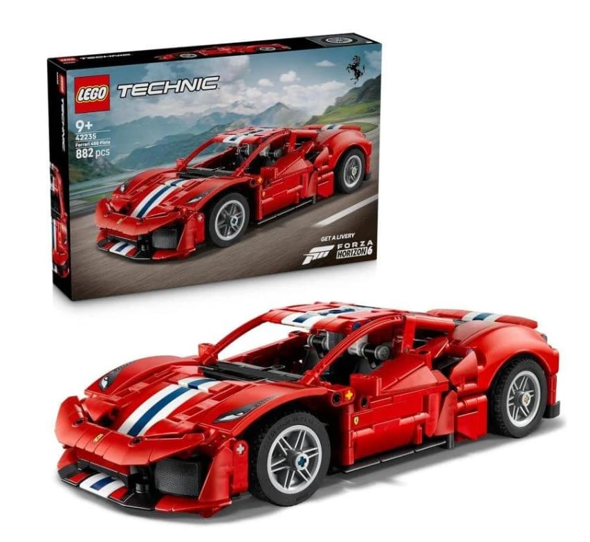 Set LEGO Technic Ferrari 488 Pista 42235 (882 piezas, motor V8 con pistones, dirección, suspensión deportiva, rojo, en PcComponentes)