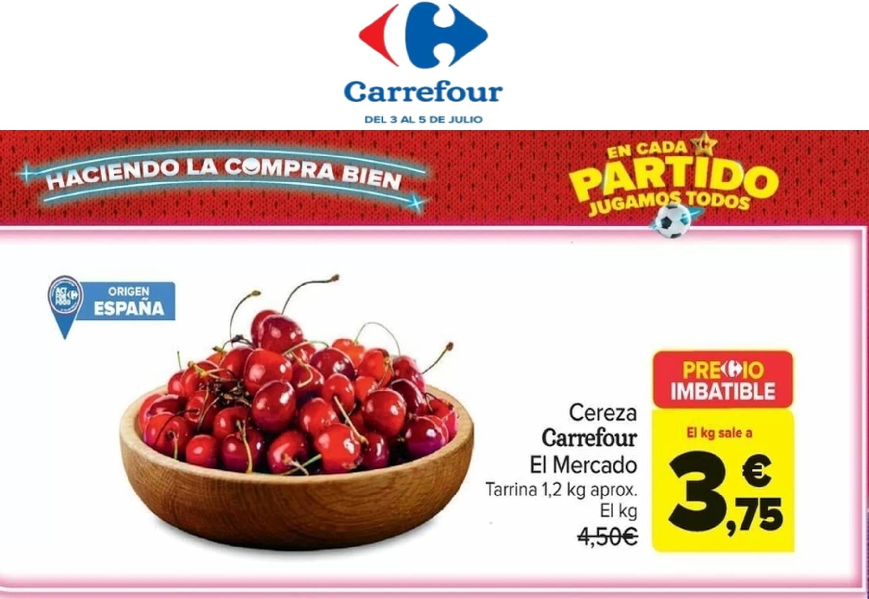 Cereza origen España a 3,75€ el Kilo
