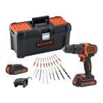 BLACK+DECKER Taladro Percutor 18V con 2 Baterías 1.5Ah + Cargador y 30 Accesorios en Caja de Herramientas