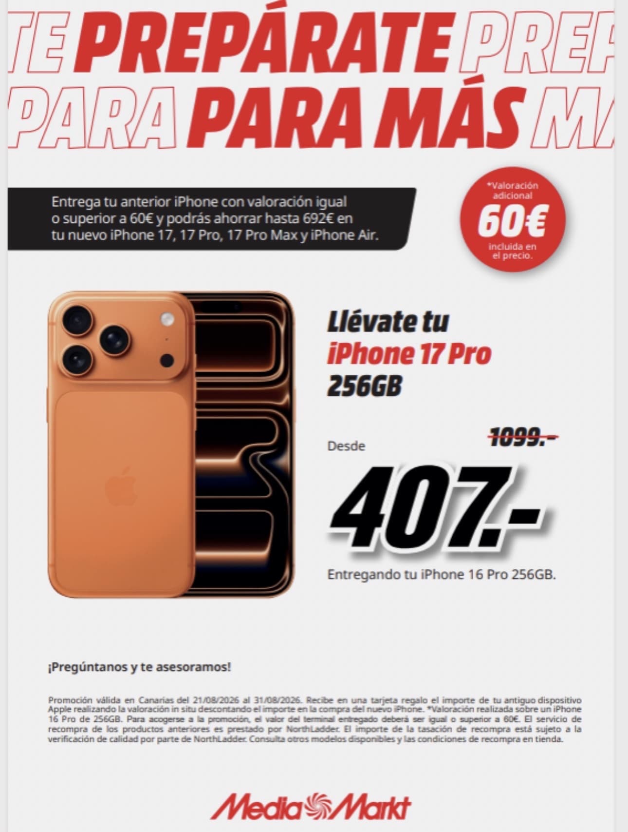 60€ Adicionales a la tasación Iphone