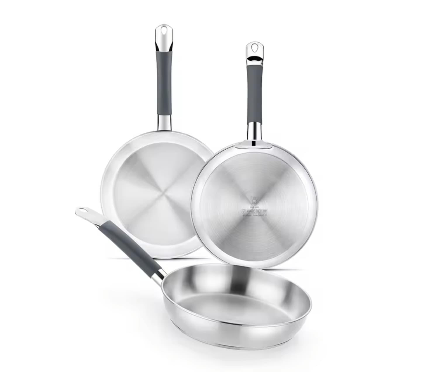 BRA Master – Set de 3 Sartenes Acero Inoxidable 18/10 (20-24-26 cm) – Sin Antiadherente, Libres de PFAS – Apto para Inducción y Horno