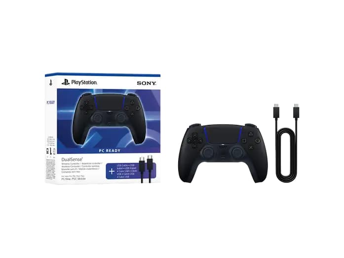 Mando PS5 - Sony DualSense: Midnight Black + cable USB para PC, Para PlayStation 5,Inalámbrica, Retroalimentación háptica, Midnight Black