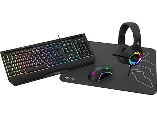 Pack gaming - Krom Kenya Combo 4 en 1, Auriculares + Ratón + Alfombrilla + Teclado, Por Cable