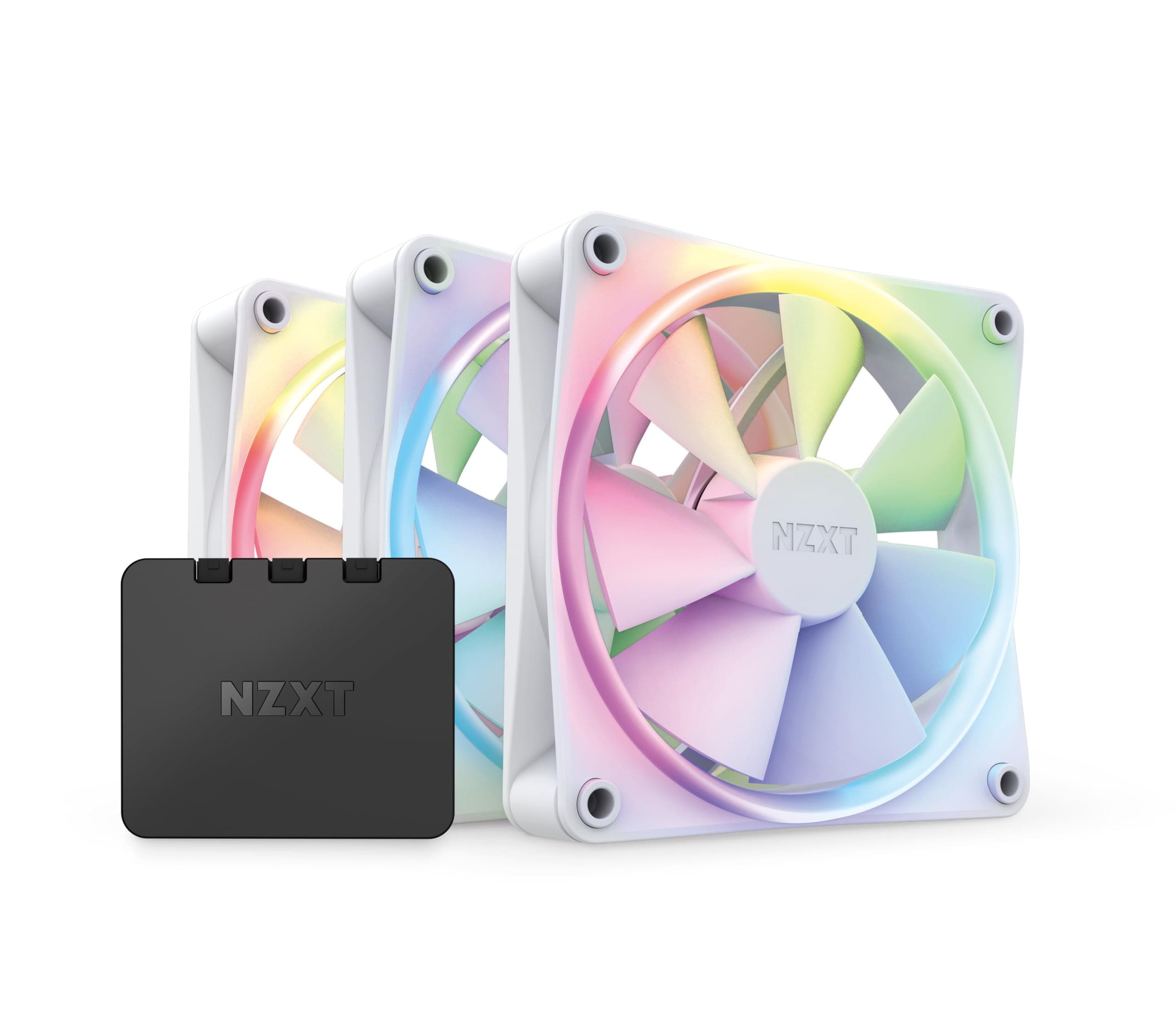 NZXT F120 RGB Fans-RF-R12TF-W1-Advanced Lighting Customization-Whisper Quiet Cooling-Triple (Fan & Controller INCLUDED) - 120mm Fan - White