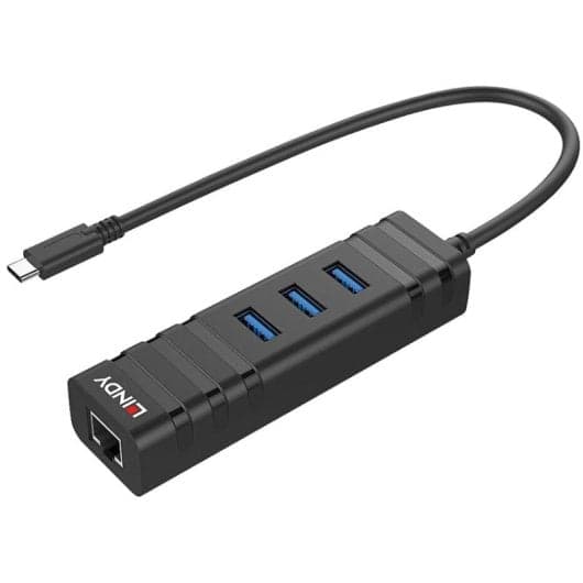 Lindy Hub USB-C 3.2 Gen 1 con Ethernet Gigabit – Adaptador Multipuerto 3 USB-A + RJ45 5 Gbps para Portátiles, Tablets y PC