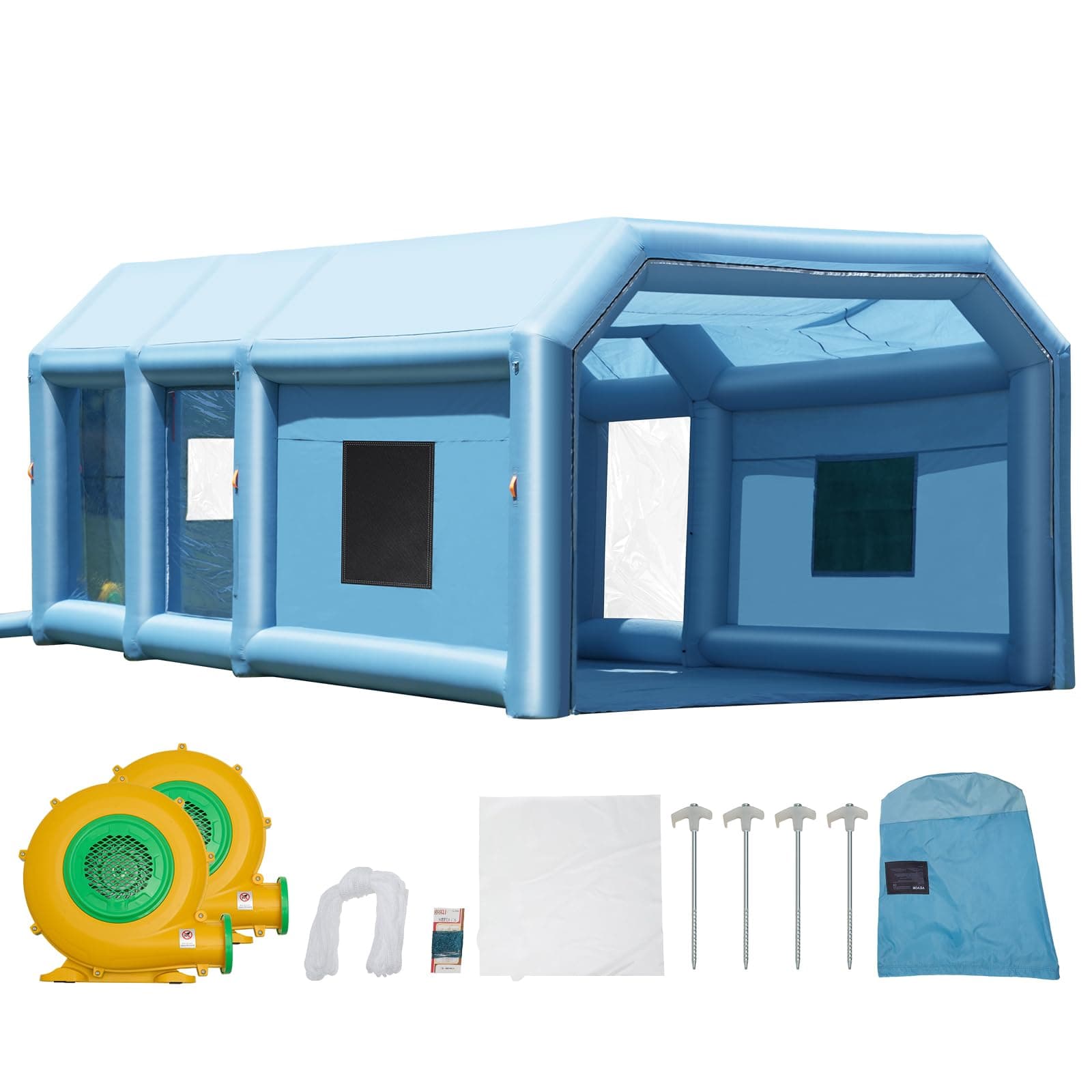 VEVOR Cabina de Pintura portatil inflable de 9 x 4,8 x 3,6 m con Potentes Sopladores de 950 W+750 W y Sistema de Filtro de Aire