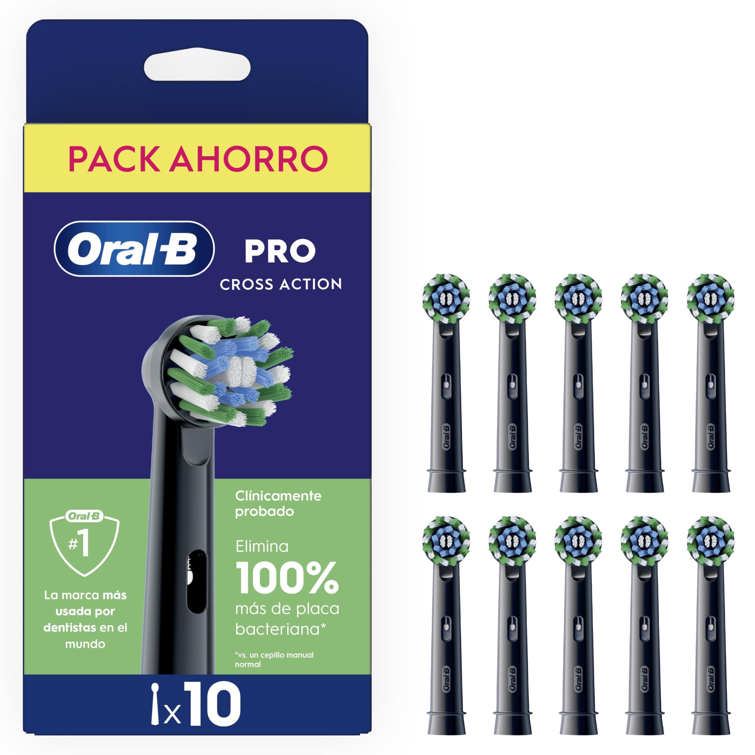 Oral-B Pro CrossAction Cabezales de Recambio Originales, Negro, Pack de 10. para Cepillo Eléctrico Oral B Pro, con Indicador de Uso.