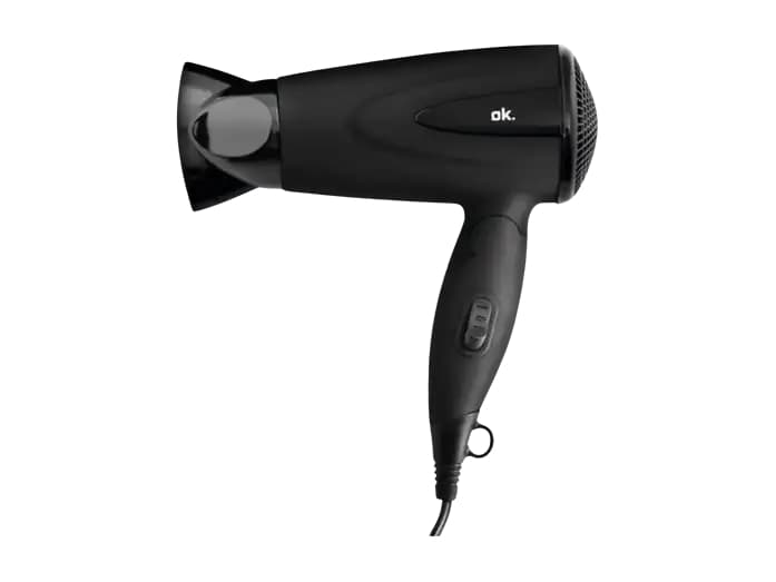 Secador - ok. OHD 1222 B, 1200 W, Temperatura ajustable, 2 Velocidades, Plegable, 50/60 Hz, Negro