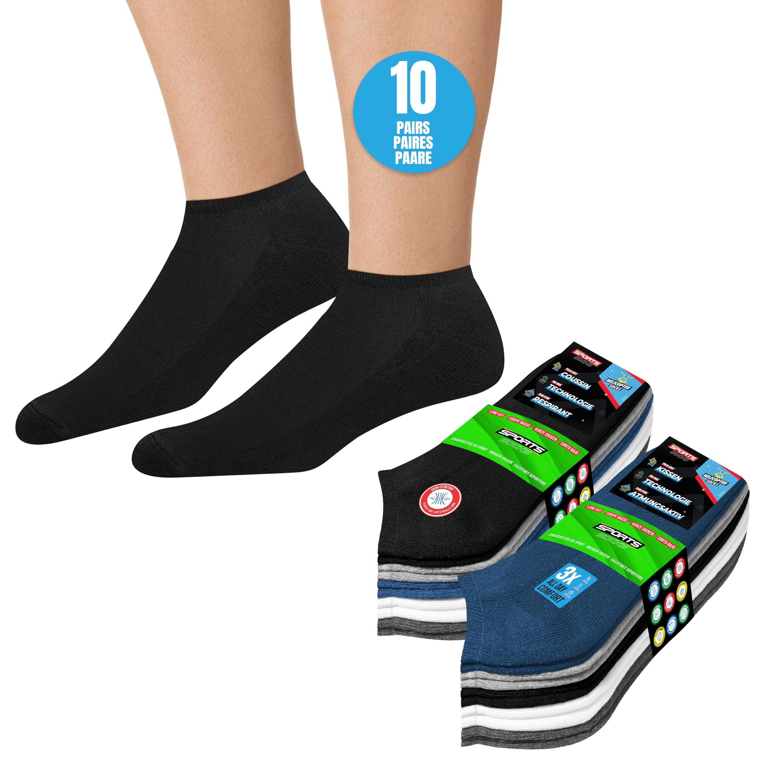 SOXCO 10 Pares Calcetines Tobilleros Mujer Hombre Verano Calcetines Cortos Bajos, paquete de 10. Tallas del 35 al 50. Varios colores.