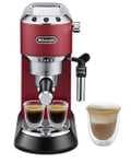 Cafetera express - De'Longhi Dedica EC685.R, 1300 W, 15 bar, Thermoblock, Espresso manual, Función 2 tazas, Rojo