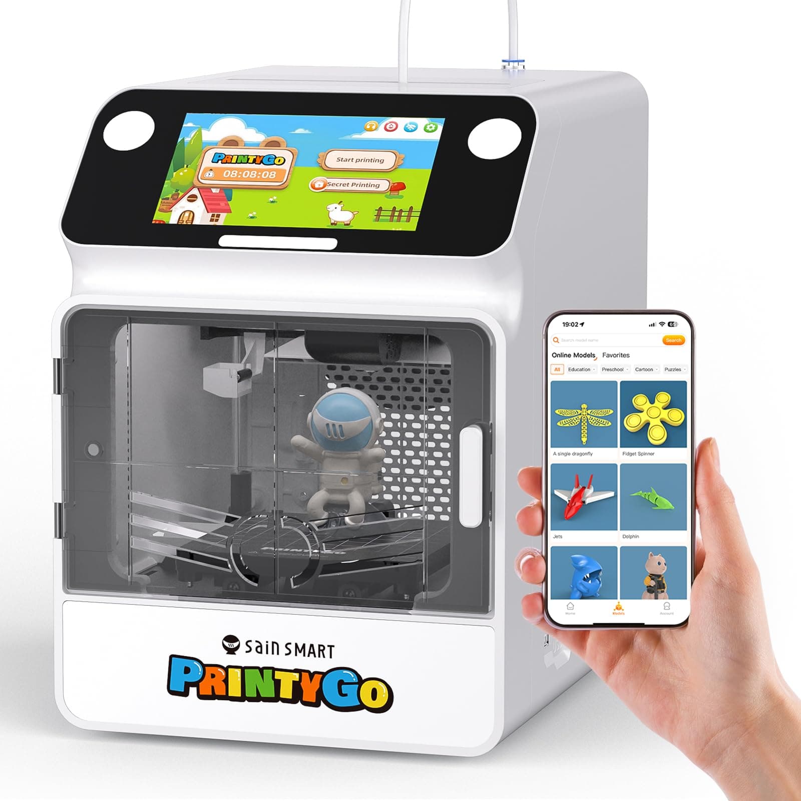 Impresora 3D PrintyGo Mini, 600 mm/s, autonivelación, Ideal para Principiantes, diseño Seguro, Control por Wi-Fi/App