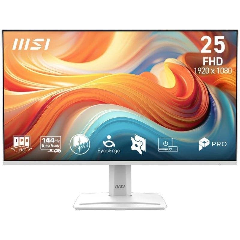 Monitor MSI PRO MP251W E14A 24.5" FHD Blanco (IPS 144Hz, 1ms, Adaptive-Sync, altavoces, sin marcos, confort ocular, en PcComponentes)