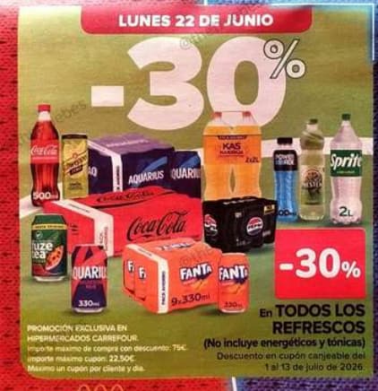 Refrescos Coca Cola Nestea Fanta acumula el 80% el lunes 22 junio (50QV + 30% cupón)