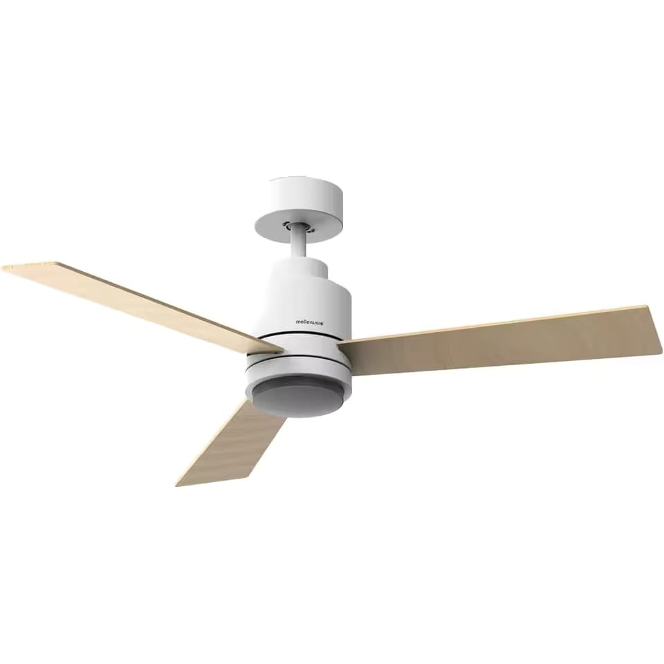 Mellerware - Ventilador de Techo con Luz Brizy Bright Core 45W Ultra Silencioso 6 Velocidades 3 Aspas Reversibles 132 cm