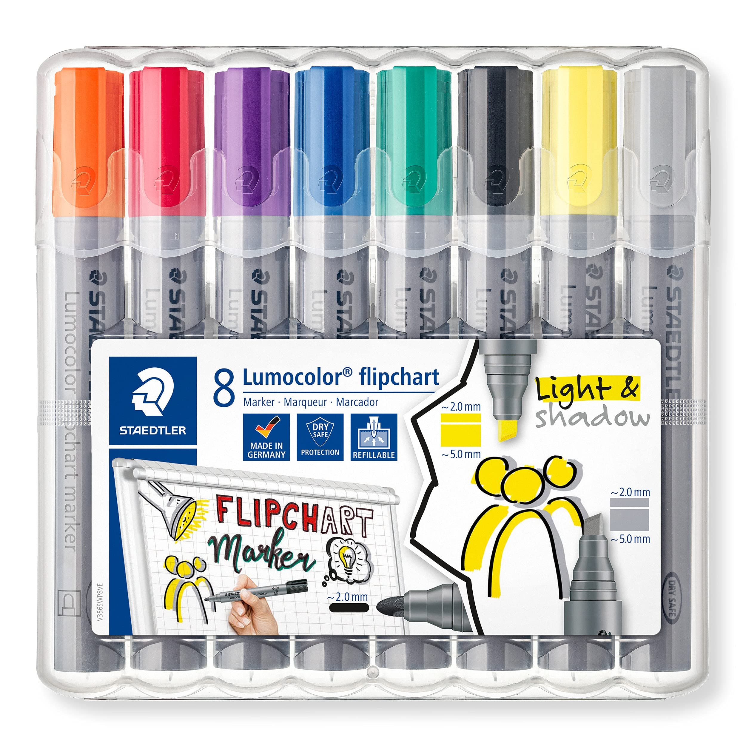STAEDTLER Lumocolor 356 Rotuladores Flipchart Punta Redonda 2,0 mm (Estuche 8 Colores)