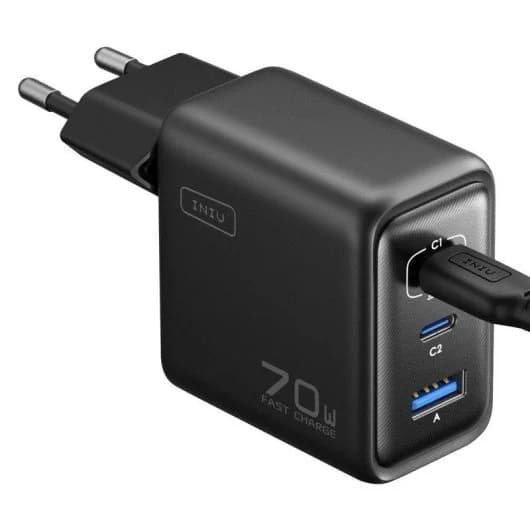 Cargador de pared INIU Leopard 70W compacto GaN 2x USB-C 1x USB-A